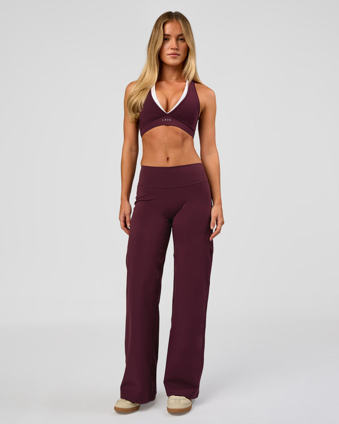 Woman wearing Fusion V-Contour High-Rise Petite Pant - Cherry Lacquer | Model:Issy | Size:XS - view 9