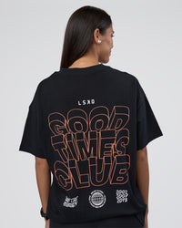 Woman wearing GTC Heavyweight Oversized Tee - Black-Cantaloupe | Model:Rhiley | Size:XS | Thumbnail Index: 4