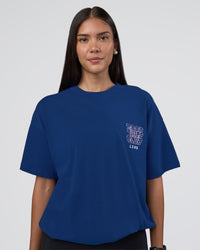 Woman wearing GTC Heavyweight Oversized Tee - Washed Midnight Blue-Marsh | Model:Rhiley | Size:XS | Thumbnail Index: 4