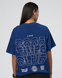 Woman wearing GTC Heavyweight Oversized Tee - Washed Midnight Blue-Marsh | Model:Rhiley | Size:XS | Thumbnail Index: 3