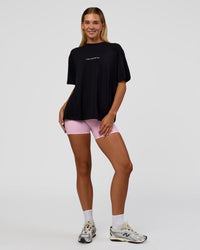 Woman wearing Go-To 1% Better Every Day FLXCotton Oversized Tee - Black-White | Model:Amity | Size:XS | Thumbnail Index: 3