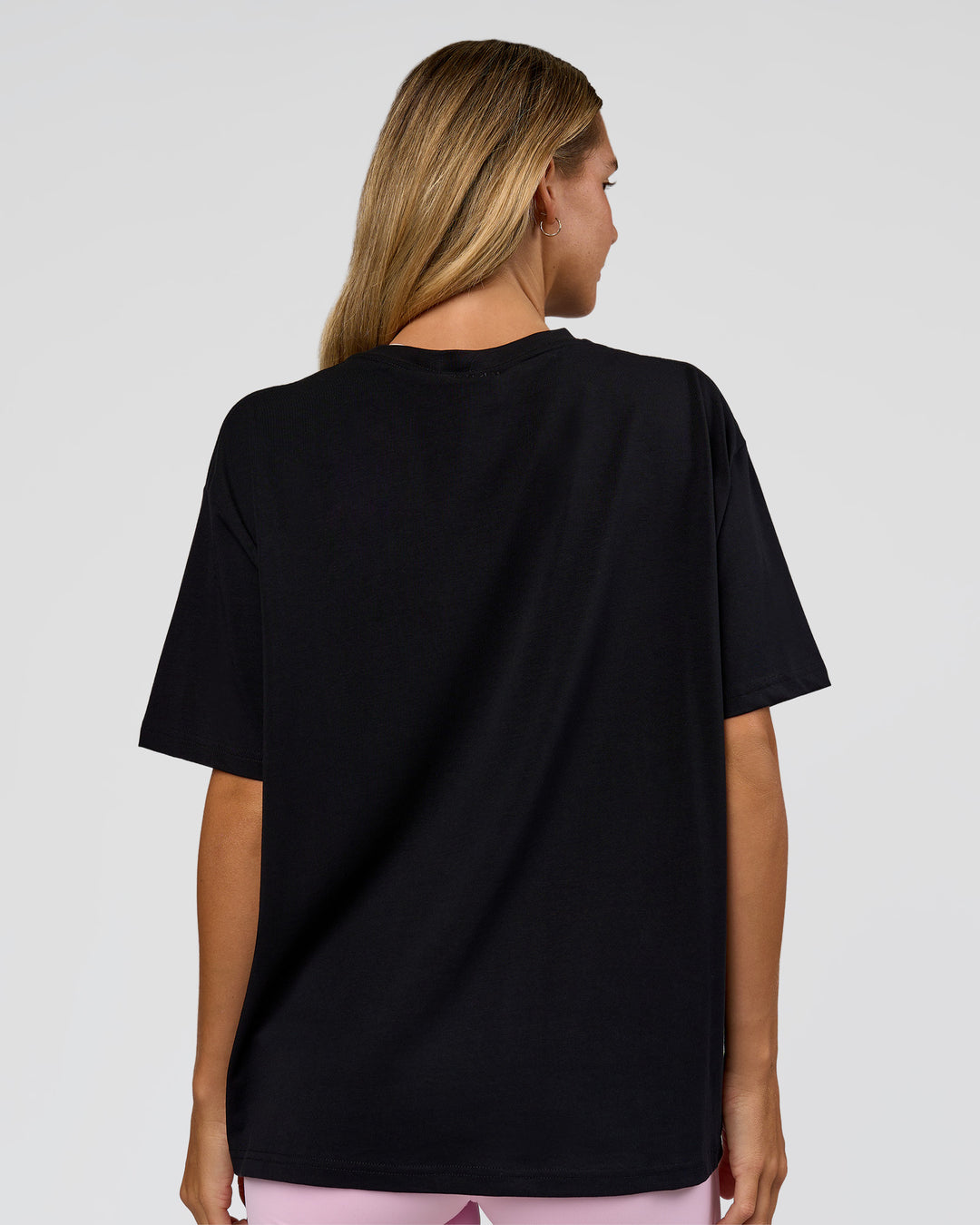 Woman wearing Go-To 1% Better Every Day FLXCotton Oversized Tee - Black-White | Model:Amity | Size:XS - view 5