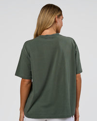 Woman wearing Go-To 1% Better Every Day FLXCotton Oversized Tee - Carbon Green Washed-White | Model:Amity | Size:XS | Thumbnail Index: 3