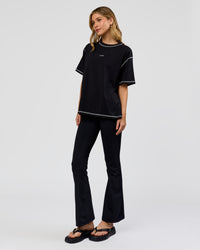 Woman wearing Go-To Contrast Oversized Heavyweight FLXCotton Tee - Black-White | Model:Leilani | Size:XS | Thumbnail Index: 3