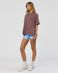 Woman wearing Go-To Contrast Oversized Heavyweight FLXCotton Tee - Cocoa Powder Washed-White | Model:Leilani | Size:XS | Thumbnail Index: 5