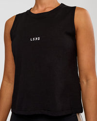 Woman wearing Go-To FLXCotton Midline Tank - Black-White | Model:Brylee | Size:XS | Thumbnail Index: 3
