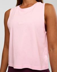 Woman wearing Go-To FLXCotton Midline Tank - Marshmallow-White | Model:Brylee | Size:XS | Thumbnail Index: 3