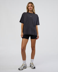 Woman wearing Go-To FLXCotton Oversized Tee - Black Washed-White | Model:Leilani | Size:S | Thumbnail Index: 4
