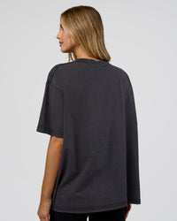Woman wearing Go-To FLXCotton Oversized Tee - Black Washed-White | Model:Leilani | Size:S | Thumbnail Index: 2
