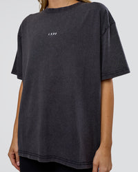 Woman wearing Go-To FLXCotton Oversized Tee - Black Washed-White | Model:Leilani | Size:S | Thumbnail Index: 3