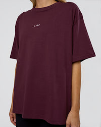 Woman wearing Go-To FLXCotton Oversized Tee - Cherry Lacquer-White | Model:Leilani | Size:XS | Thumbnail Index: 4