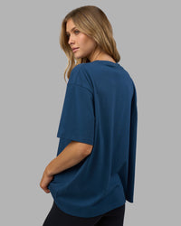 Woman wearing Go-To FLXCotton Oversized Tee - Indigo-White | Model:Leilani | Size:XS | Thumbnail Index: 2