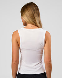 Woman wearing Go-To FLXCotton Scoop Neck Tank in White-Black | Model:Issy | Size:XS | Thumbnail Index: 3