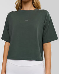 Woman wearing Go-To FLXCotton Skimmer Tee - Carbon Green-Carbon Green | Model:Leilani | Size:XS | Thumbnail Index: 3