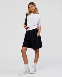 Woman wearing Go-To FLXCotton Skimmer Tee - White-White | Model:Leilani | Size:XS | Thumbnail Index: 3