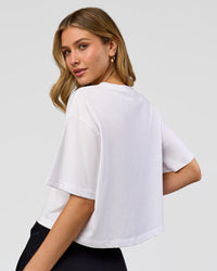 Woman wearing Go-To FLXCotton Skimmer Tee - White-White | Model:Leilani | Size:XS | Thumbnail Index: 2