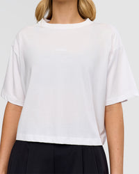 Woman wearing Go-To FLXCotton Skimmer Tee - White-White | Model:Leilani | Size:XS | Thumbnail Index: 4