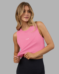 Woman wearing Go-To FLXCotton Tank - Candy Pink-White | Model:Leilani | Size:XS | Thumbnail Index: 0
