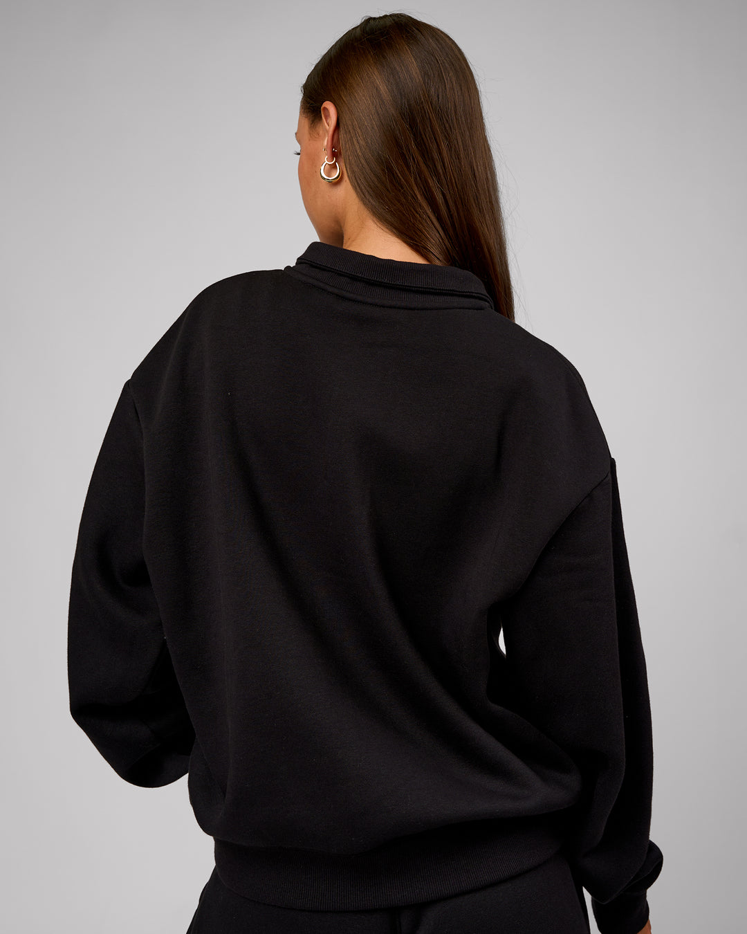 Woman wearing Go-To Oversized Quarter Zip Sweater - Black | Model:Brylee | Size:XS - view 4
