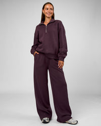 Woman wearing Go-To Oversized Quarter Zip Sweater - Midnight Plum | Model:Brylee | Size:XS | Thumbnail Index: 5