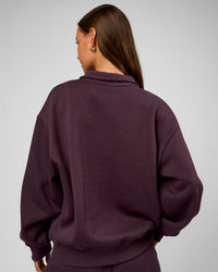 Woman wearing Go-To Oversized Quarter Zip Sweater - Midnight Plum | Model:Brylee | Size:XS | Thumbnail Index: 4