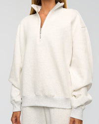 Woman wearing Go-To Oversized Quarter Zip Sweater - Silver Marl | Model:Georgia | Size:XS | Thumbnail Index: 7