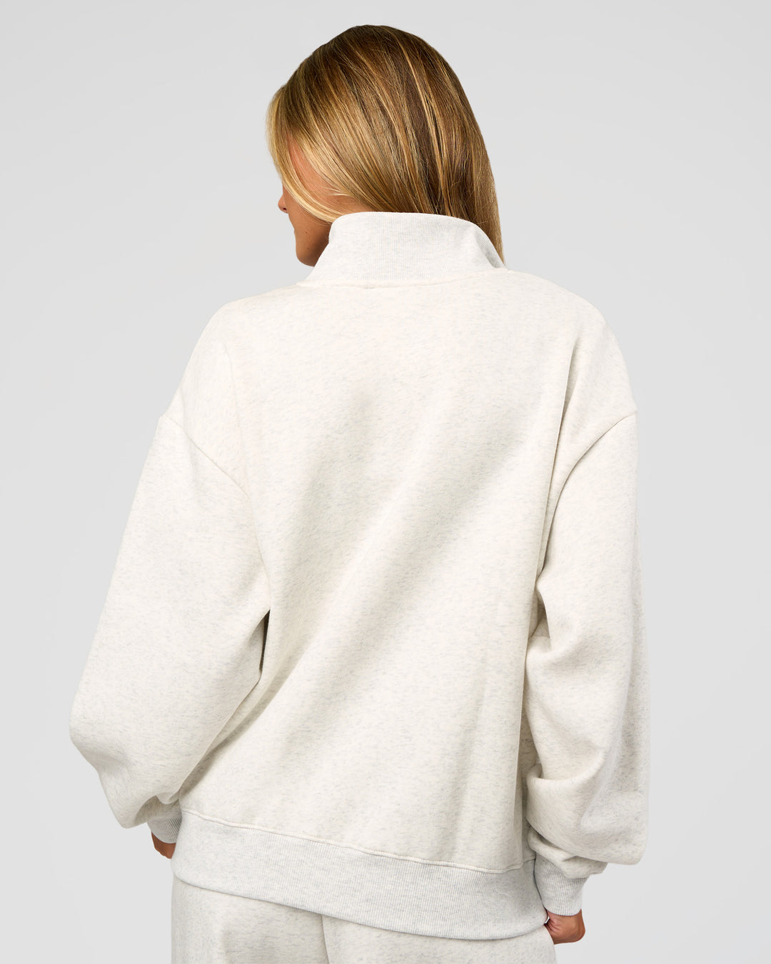 Woman wearing Go-To Oversized Quarter Zip Sweater - Silver Marl | Model:Georgia | Size:XS - view 4