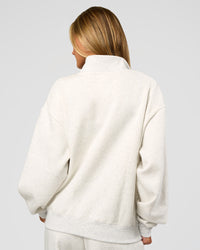 Woman wearing Go-To Oversized Quarter Zip Sweater - Silver Marl | Model:Georgia | Size:XS | Thumbnail Index: 3