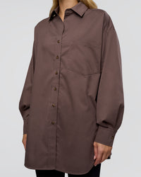 Woman wearing Go-To Oversized Shirt - Cocoa | Model:Leilani | Size:XS | Thumbnail Index: 9