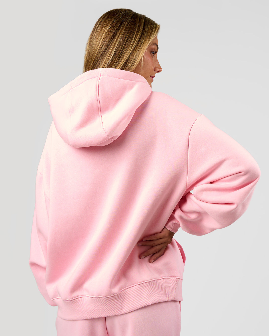 Woman wearing Go-To Script Oversized Hoodie - Marshmallow | Model:Georgia | Size:XS - view 4