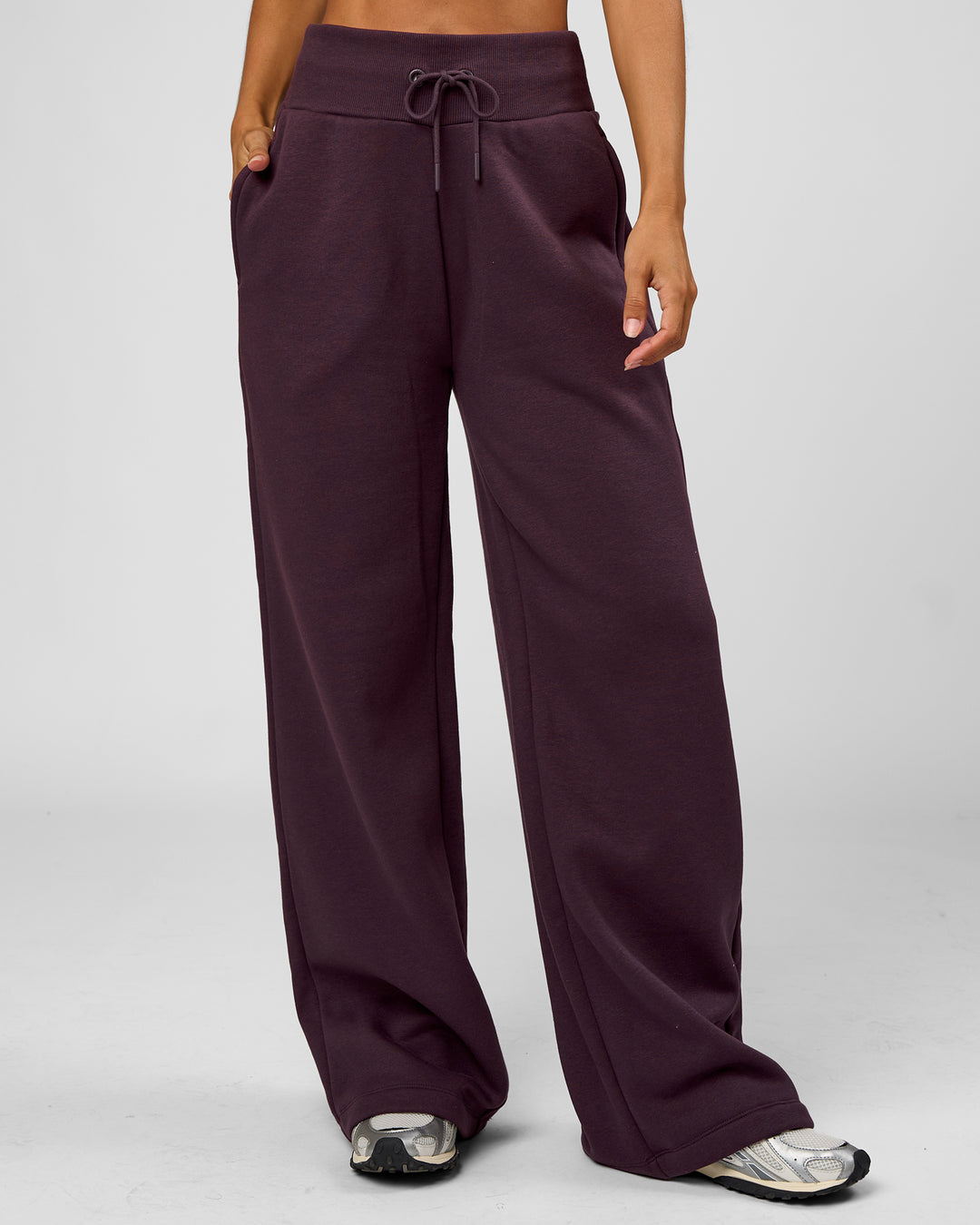 Woman wearing Go-To Wide Leg Track Pant - Midnight Plum | Model:Jaimee | Size:XS - view 7