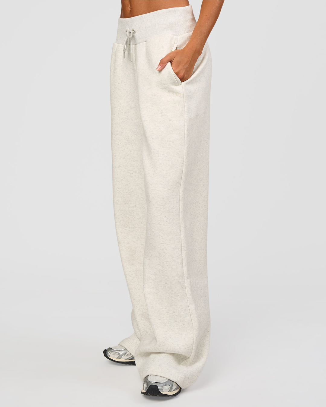Woman wearing Go-To Wide Leg Track Pant Tall - Silver Marl | Model:Georgia | Size:XS - view 8