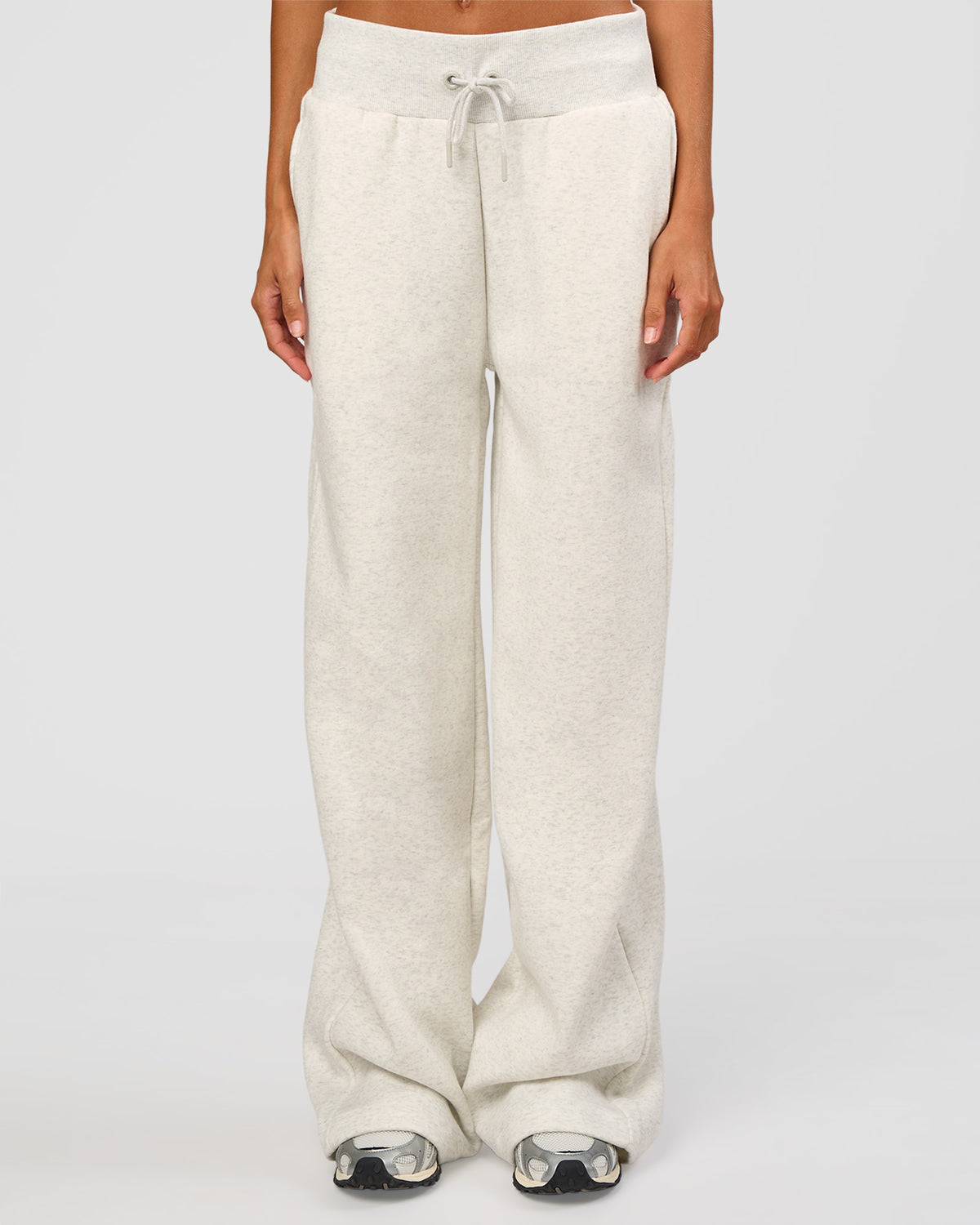 Woman wearing Go-To Wide Leg Track Pant Tall - Silver Marl | Model:Georgia | Size:XS
