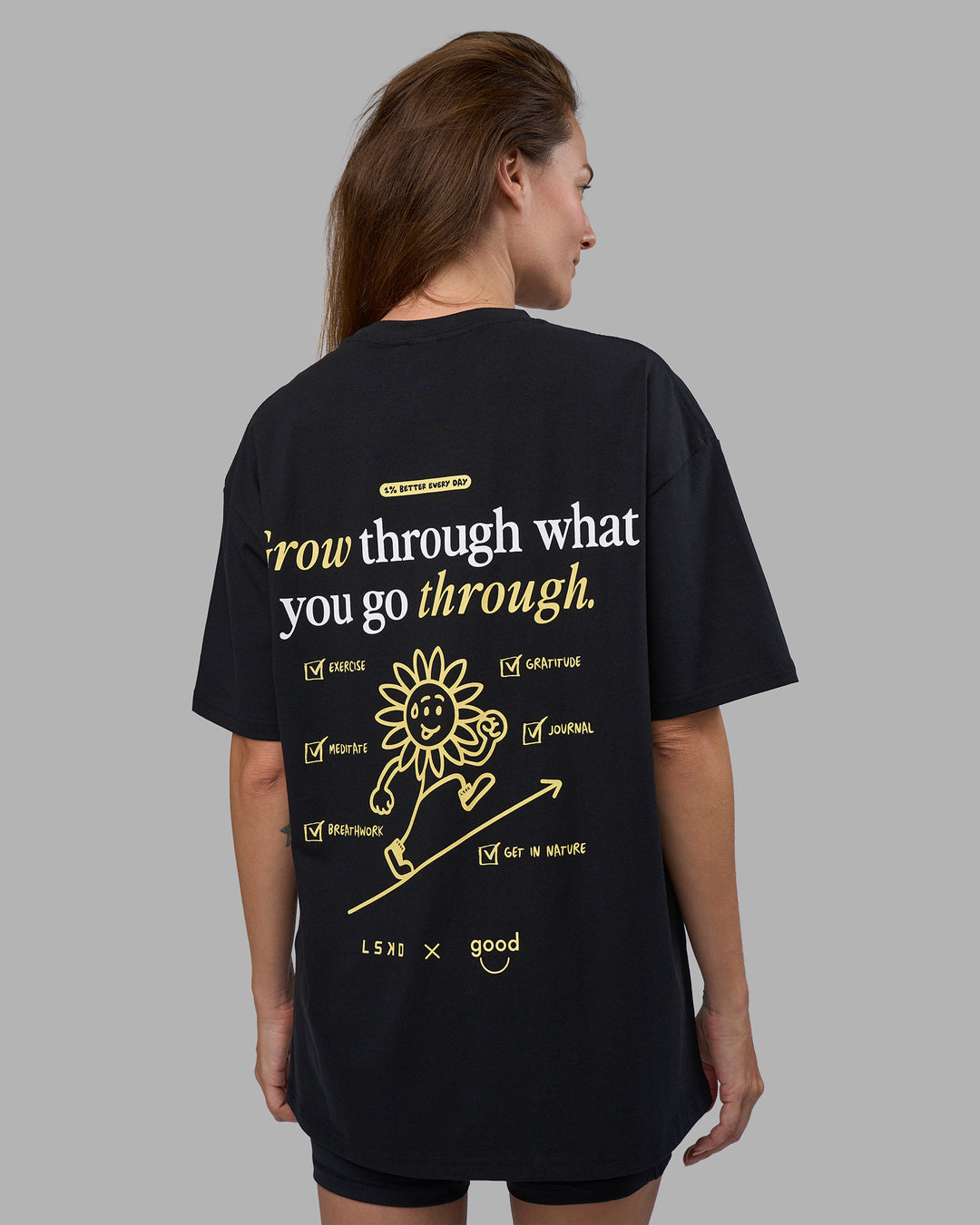 Woman wearing Good Human Factory Vol 2 FLXCotton Oversize Tee - Black | Size:XS - view 4