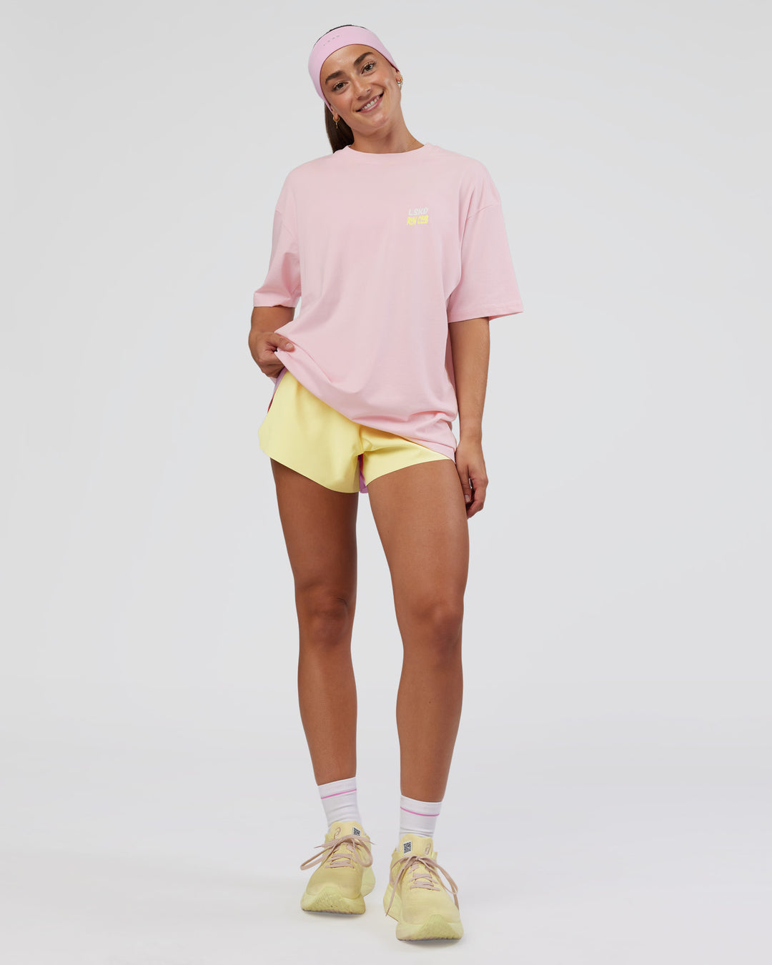 Woman wearing Grace Grove FLXCotton Oversize Tee - Marshmallow | Model:Grace | Size:XS - view 6