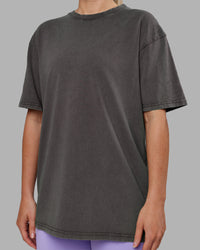 Woman wearing Heart FLXCotton Oversized Tee - Washed Dark Storm-Violet Ray | Model:Neve | Size:XS | Thumbnail Index: 7