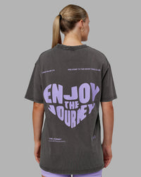 Woman wearing Heart FLXCotton Oversized Tee - Washed Dark Storm-Violet Ray | Model:Neve | Size:XS | Thumbnail Index: 6
