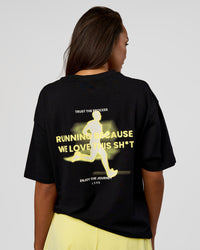 Woman wearing High Run FLXCotton Oversized Tee - Black-Yellow Fizz | Model:Kirstyn | Size:XS | Thumbnail Index: 4