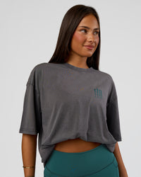 Woman wearing Inferno Journey FLXCotton Oversized Tee - Dark Storm Washed-Iceberg Green | Model:Bianca | Size:XS | Thumbnail Index: 4