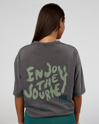 Woman wearing Inferno Journey FLXCotton Oversized Tee - Dark Storm Washed-Iceberg Green | Model:Bianca | Size:XS | Thumbnail Index: 3
