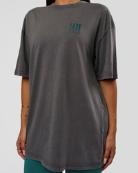 Woman wearing Inferno Journey FLXCotton Oversized Tee - Dark Storm Washed-Iceberg Green | Model:Bianca | Size:XS | Thumbnail Index: 8
