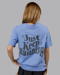 Woman wearing Just Run FLXCotton Oversized Tee - Soft Blue-Dark Storm | Model:Emilie | Size:XS | Thumbnail Index: 3