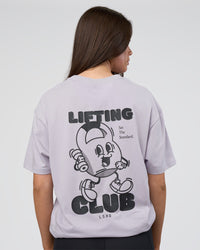 Woman wearing Kettle B FLXCotton Oversized Tee - Galactic Lilac-Black | Model:Estella | Size:XS | Thumbnail Index: 4