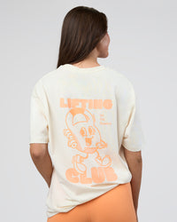 Woman wearing Kettle B FLXCotton Oversized Tee - Sugar Swizzle-Cantaloupe | Model:Estella | Size:XS | Thumbnail Index: 3