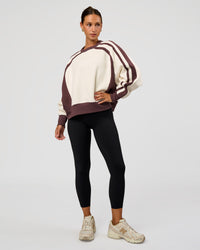 Woman wearing LSKD Fitness Club Oversized Sweater - Off White-Cocoa Powder | Model:Brylee | Size:XS | Thumbnail Index: 2