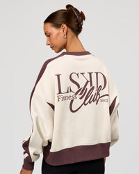 Woman wearing LSKD Fitness Club Oversized Sweater - Off White-Cocoa Powder | Model:Brylee | Size:XS | Thumbnail Index: 4