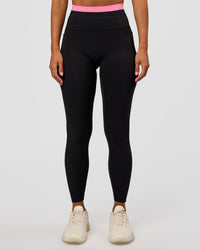 Woman wearing Liberate High-Rise Full Length Legging Pockets - Black-Candy Pink | Model:Brylee | Size:XS | Thumbnail Index: 6