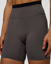 Woman wearing Liberate High-Rise 6" Short Pockets in Duskstone-Black | Model:Maja | Size:XS | Thumbnail Index: 5