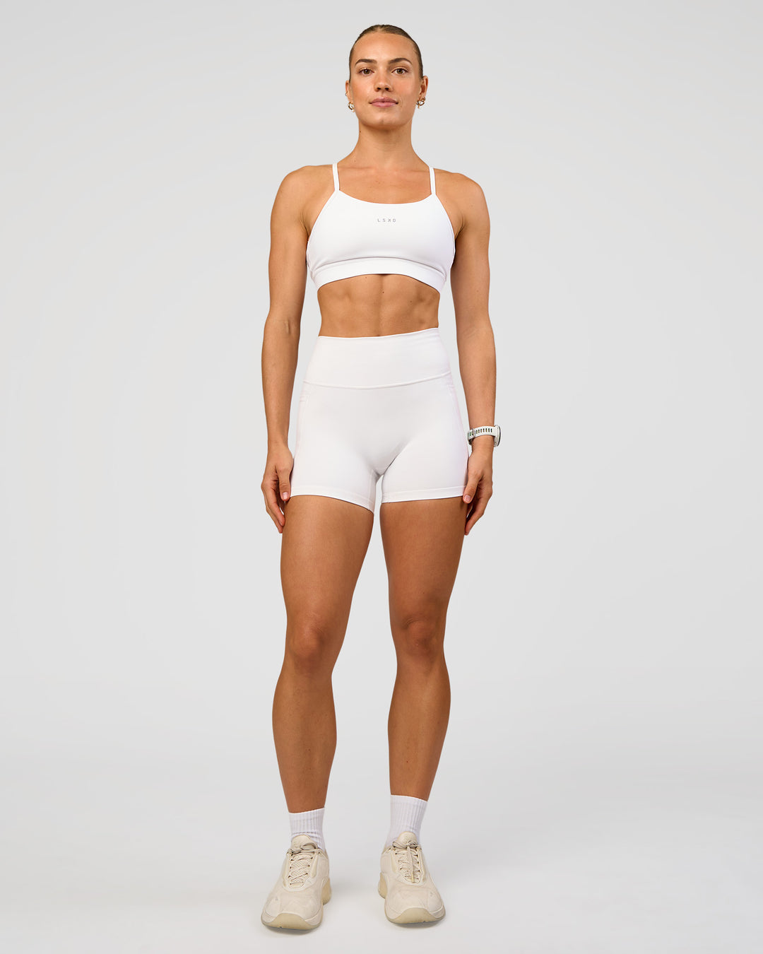 Woman wearing Lift Sports Bra - White | Model:Maja | Size:XS - view 5