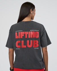 Woman wearing Lifting FLXCotton Oversized Tee - Black Washed-Flame | Model:Rhiley | Size:XS | Thumbnail Index: 3